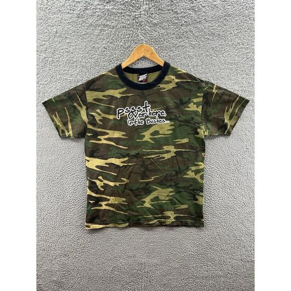 Top Heavy Pssst Over Here In The Bushes Camo T-Shirt Adult Size Large - Picture 1 of 3